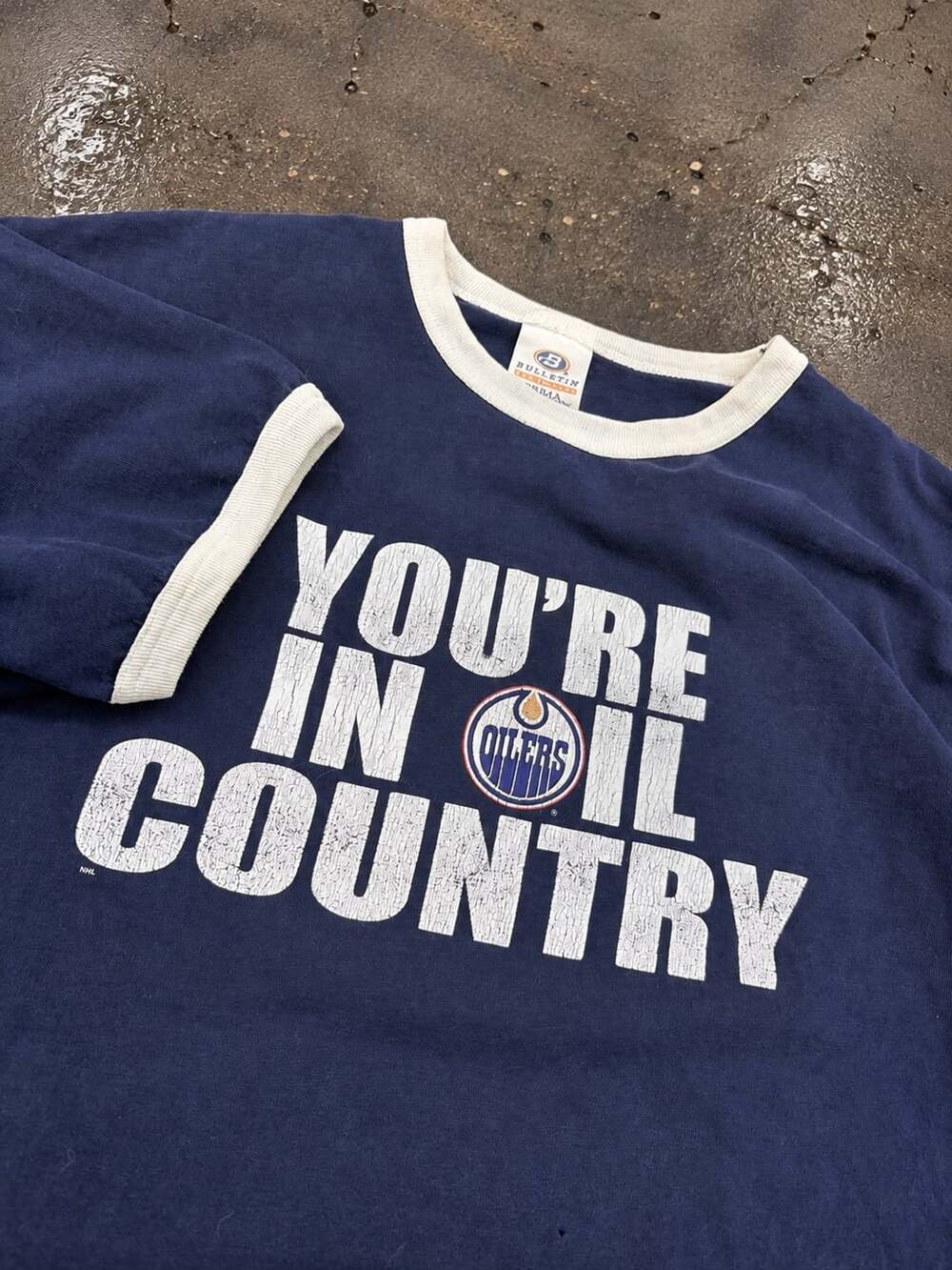 Bulletin Edmonton Oilers Ringer T-Shirt Size Large Blue NHL